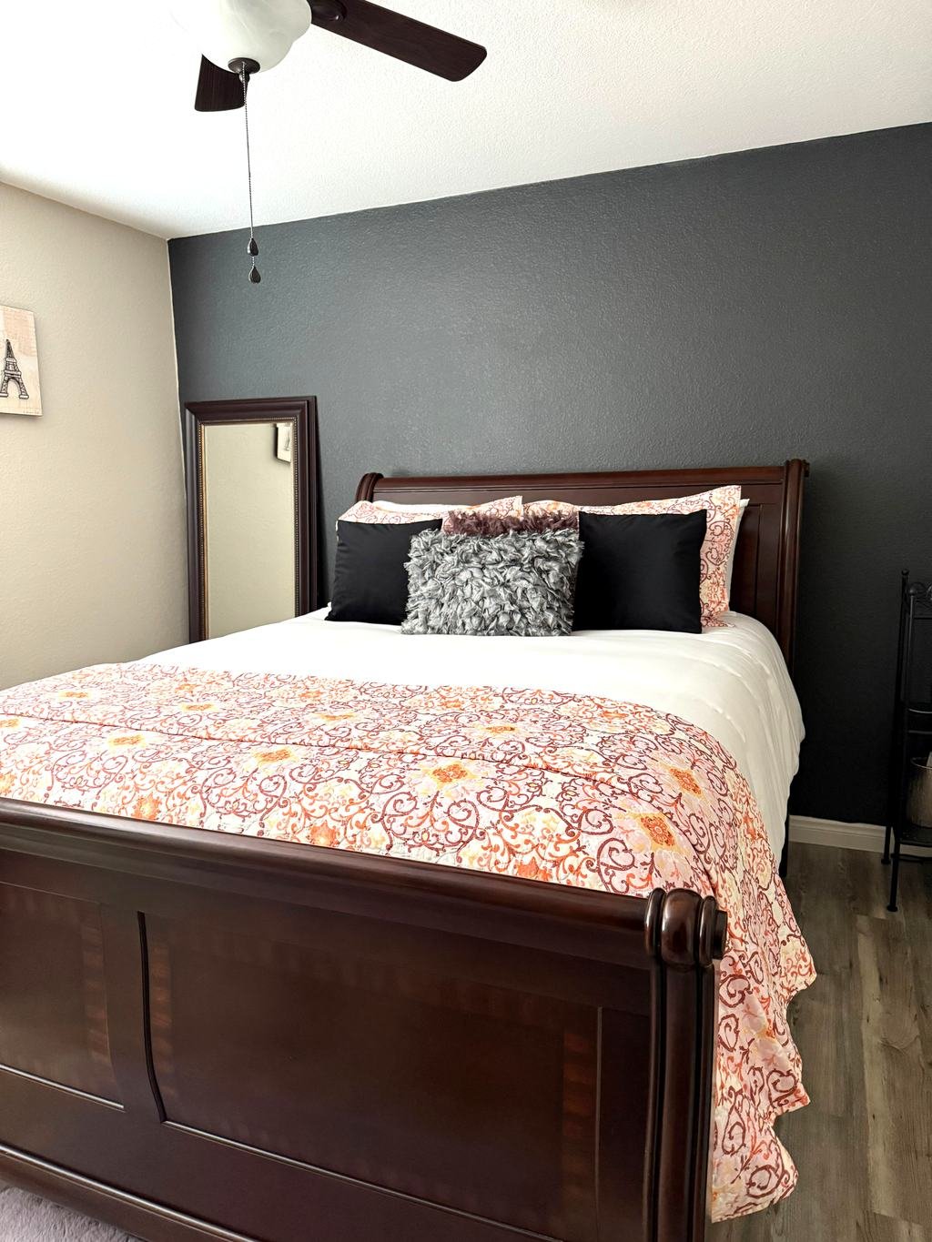 Made bed in a clean bedroom